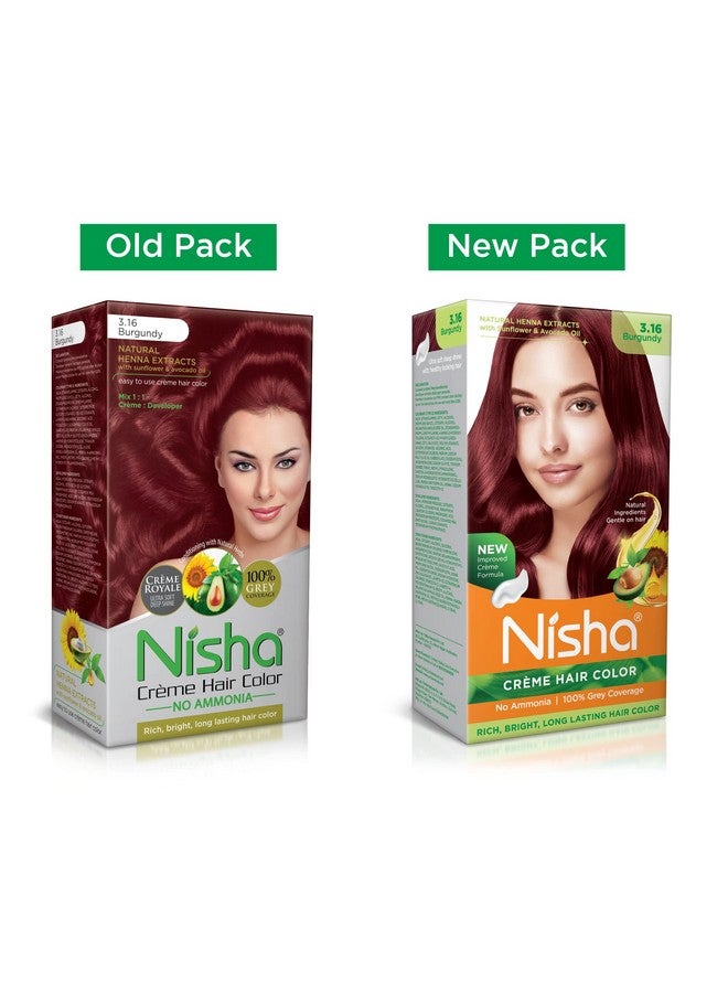 Nisha Creme Hair Colour 3.16 Burgundy (60Gm + 60Ml + 18Ml Nisha Conditioner With Natural Herbs 100% Grey Hair Coverage) Pack Of 3 - Image 2
