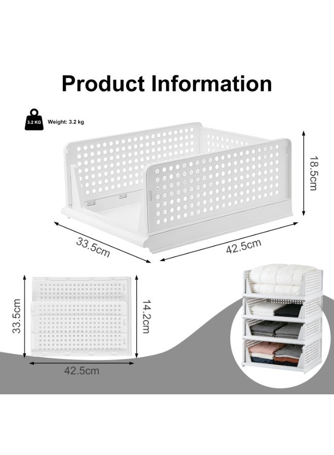 4 Pack 5 Pack Foldable Storage Box Storage Bins Stackable Closet Organizers Large Drawer Shelf Storage Basket Plastic Folding Containers Cubes for Clothes, Office White 4 Set - Image 1