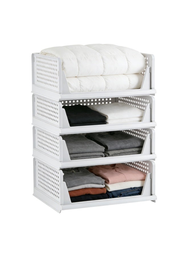 4 Pack 5 Pack Foldable Storage Box Storage Bins Stackable Closet Organizers Large Drawer Shelf Storage Basket Plastic Folding Containers Cubes for Clothes, Office White 4 Set - Image 2