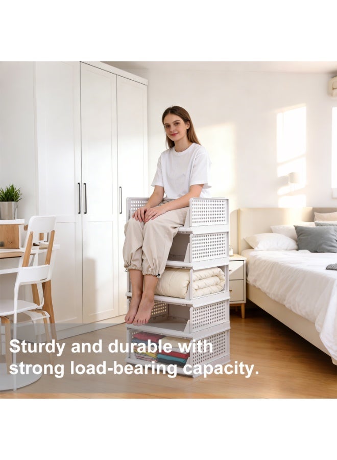 4 Pack 5 Pack Foldable Storage Box Storage Bins Stackable Closet Organizers Large Drawer Shelf Storage Basket Plastic Folding Containers Cubes for Clothes, Office White 4 Set - Image 4