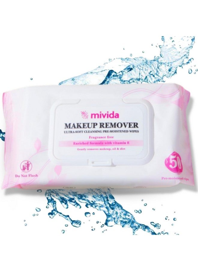 Mivida Hypoallergenic Makeup Remover Wipes with Vitamin E | 50 Count Fragrance-Free, Alcohol-Free Face Wipes | Convenient Flip-Top Pack - Image 1