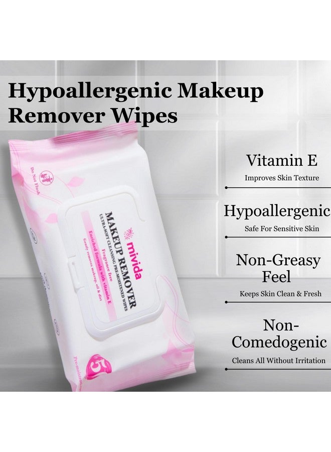 Mivida Hypoallergenic Makeup Remover Wipes with Vitamin E | 50 Count Fragrance-Free, Alcohol-Free Face Wipes | Convenient Flip-Top Pack - Image 3