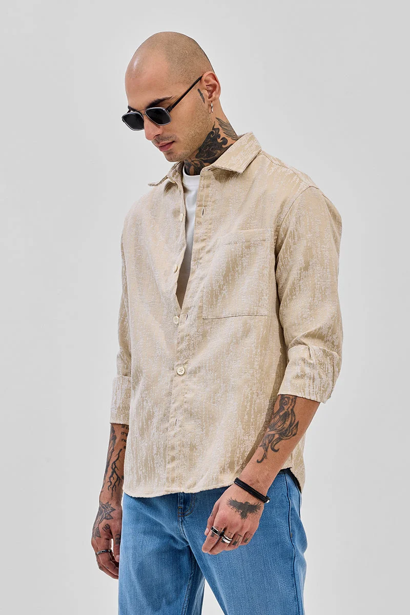 SNITCH Beige Textured Long Sleeve Relaxed Shirt