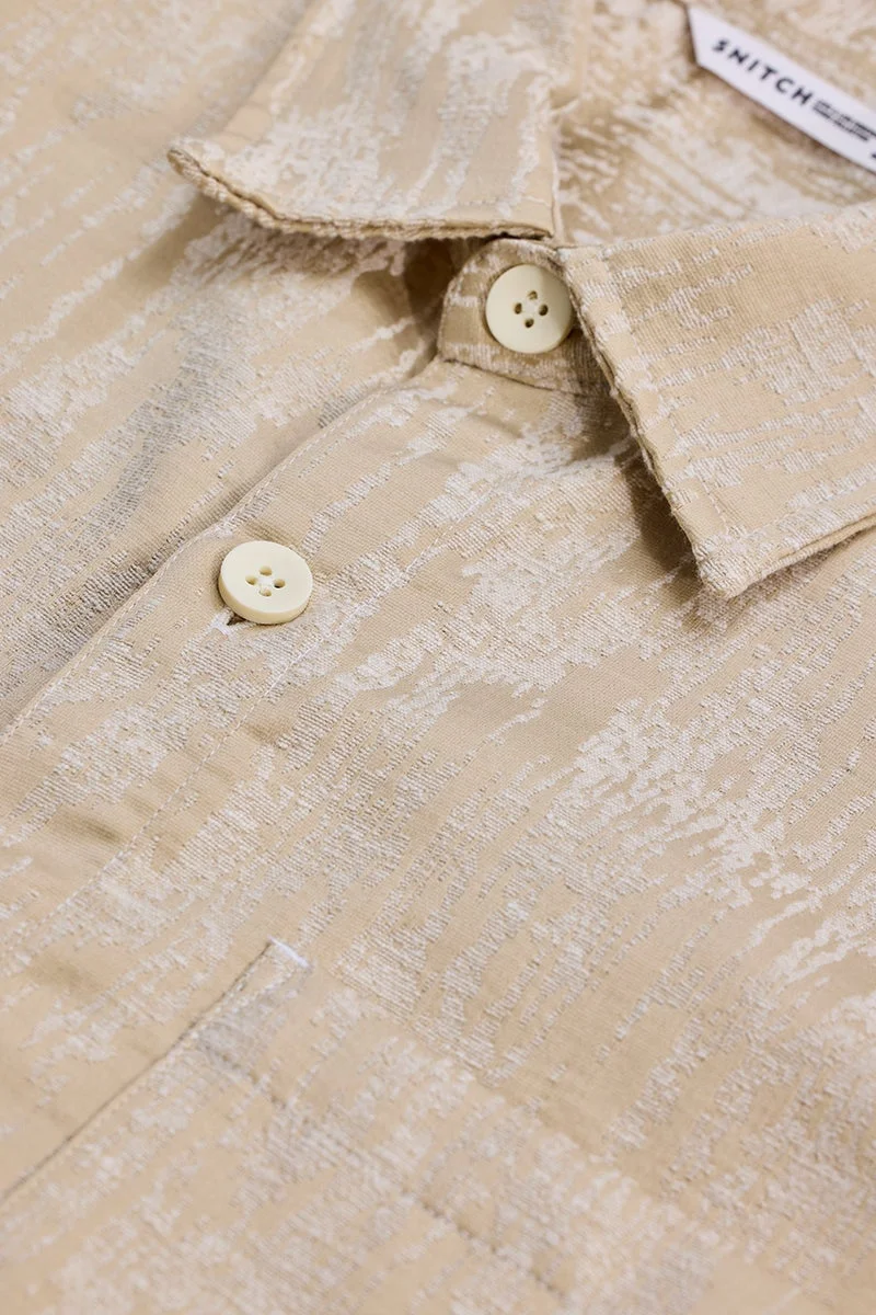 سنيتش Beige Textured Long Sleeve Relaxed Shirt