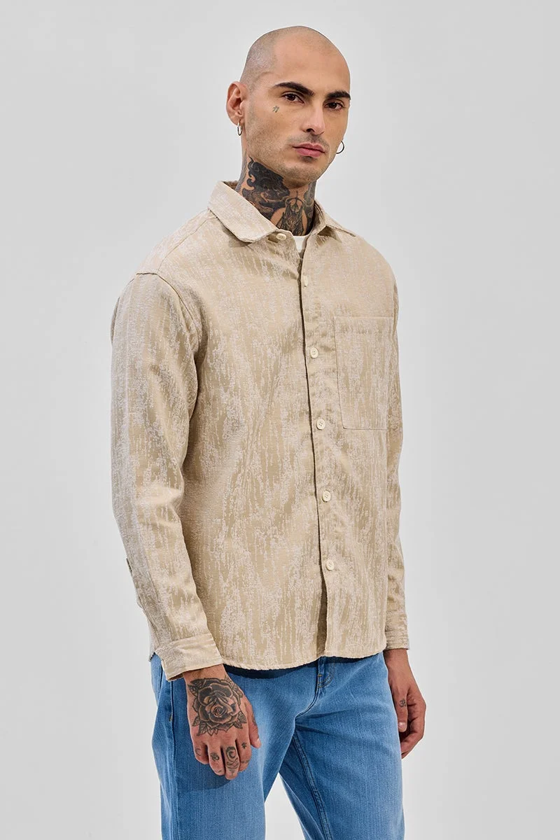 سنيتش Beige Textured Long Sleeve Relaxed Shirt