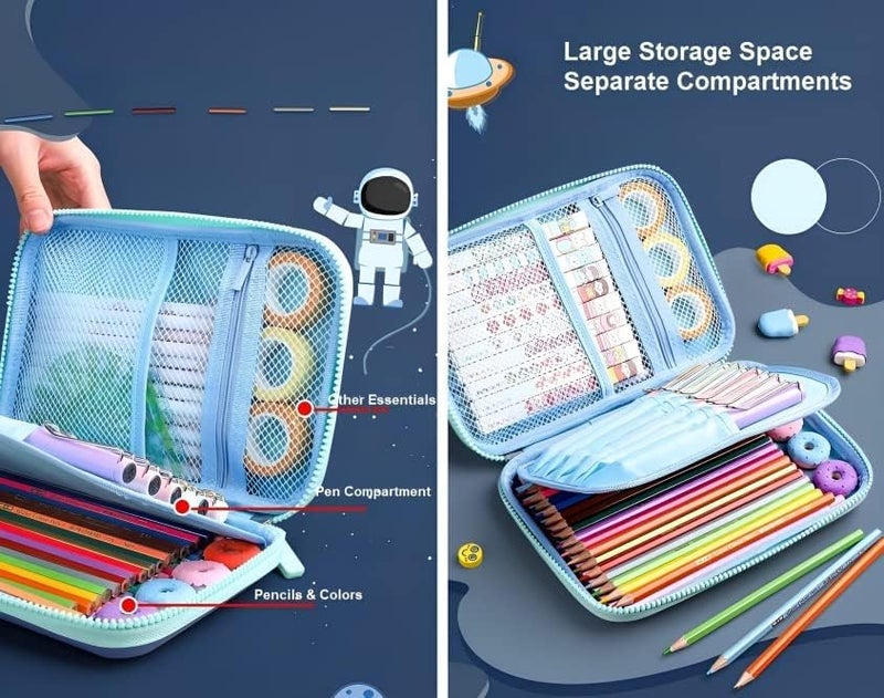 Royals hub Premium Eva 3D Cover Large Capacity Space Astronaut Pencil Case Compartments, School Pouch Stylish Pen Holder (Big Size Astronaut Pencil Case, Ethylene Vinyl Acetate (EVA) Navy Blue) - Image 3