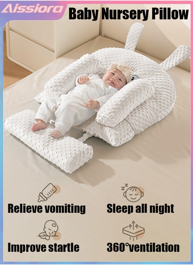 Aissiora Baby Lounger Pillow Baby Wedge Pillow Baby Crib Nursery Pillows Ergonomic Anti Vomiting Pillow Prevent Spitting Flat Head Reflux Height Adjustable Breastfeeding Pillow Side Rails to Prevent Infant From Falling  - Image 1