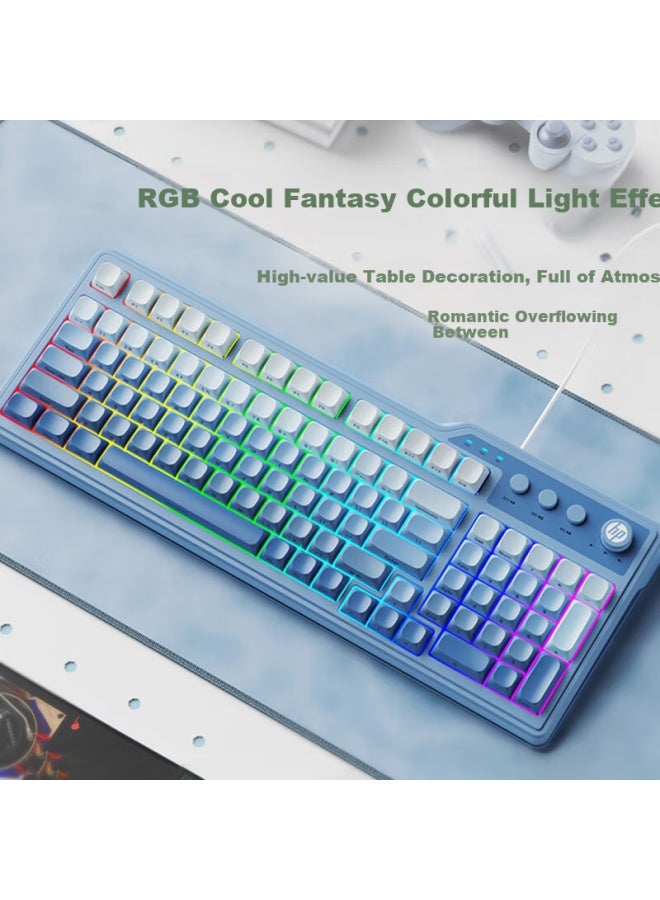 HP لوحة مفاتيح Hp K360 سلكية مع مفاتيح ملونة متدرجة، شعور ميكانيكي RGB، تصميم مريح، مناسبة للمكتب والألعاب، ليغ أوف ليجندز، لوحة مفاتيح للألعاب الإلكترونية، بنفسجي، تخطيط 98 مفتاح - Image 1