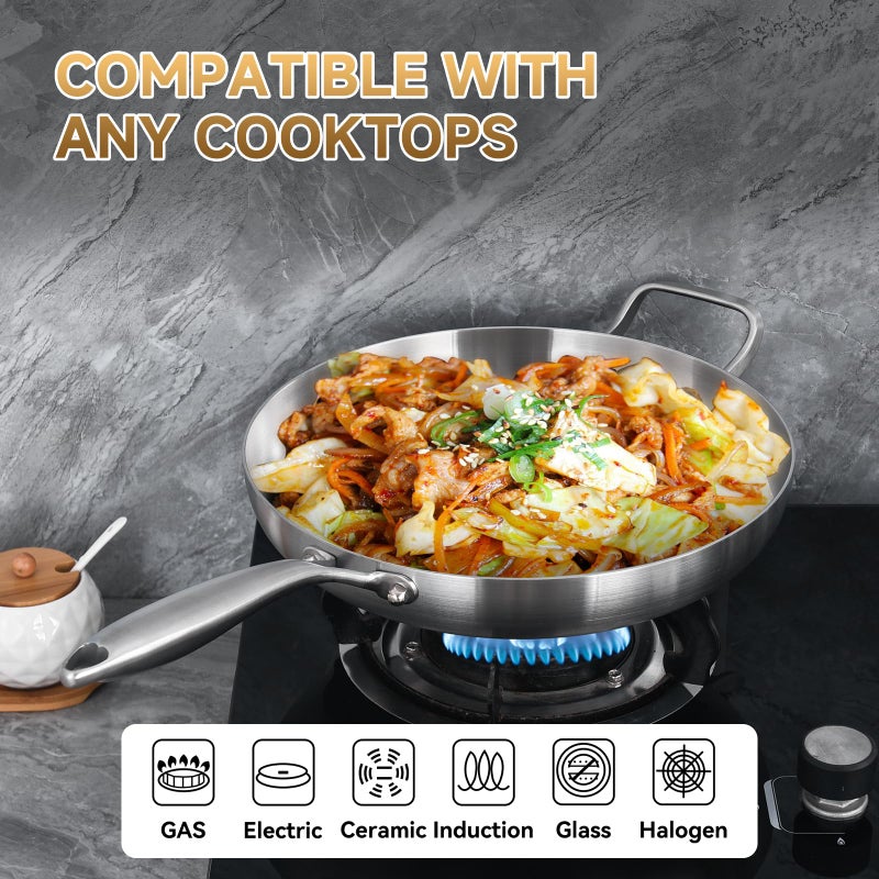 LOLYKITCH 14 Inch Tri-ply Stainless Steel Frying Pan with Lid and Helper Handle,Large Skillet,Induction Chef's Cooking Pan,Oven Safe and Detachable Handle - Image 3