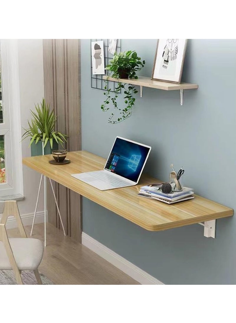 VITION - Computer Wall Mount Stand Folding Wall-Mounted Drop-Leaf Table, Metal Folding Shelf Bench Table Bracket (40 x 60cm) Tan - Image 1