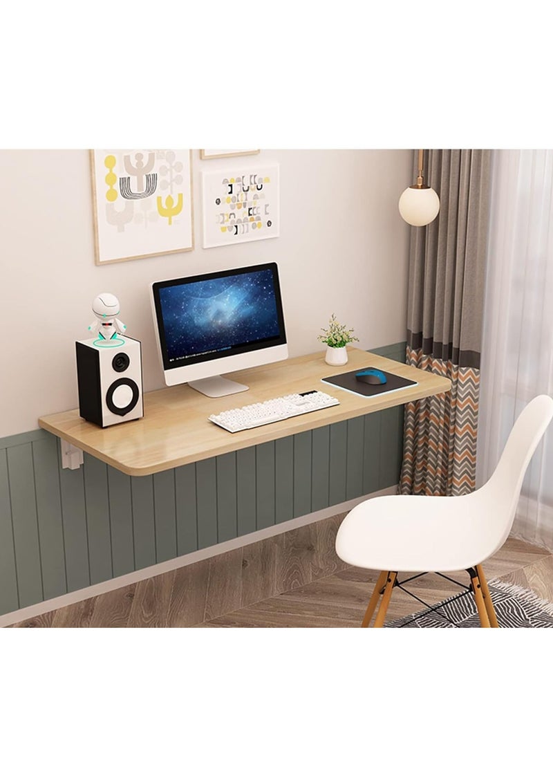 VITION - Computer Wall Mount Stand Folding Wall-Mounted Drop-Leaf Table, Metal Folding Shelf Bench Table Bracket (40 x 60cm) Tan - Image 1