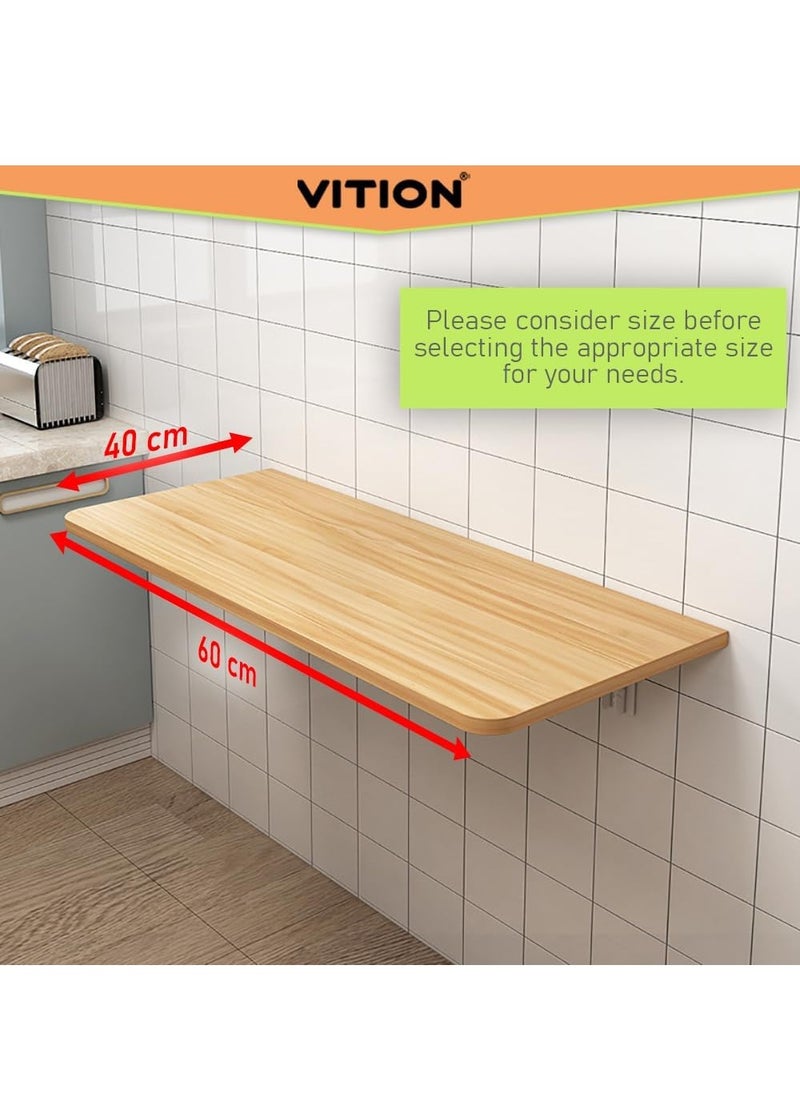 VITION - Computer Wall Mount Stand Folding Wall-Mounted Drop-Leaf Table, Metal Folding Shelf Bench Table Bracket (40 x 60cm) Tan - Image 1
