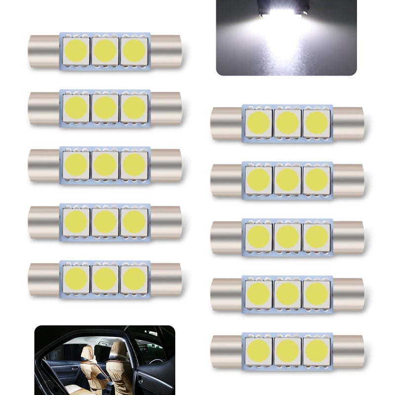 AWGUKA 10 PCS Car T6 Vanity Mirror Sun Visor LED Light 50503SMD 12V Flat Head Dual Tip 180 Degree Lighting Reading Lamp Plug and Play Interior Lighting Kit Suitable for Most Cars White - Image 3
