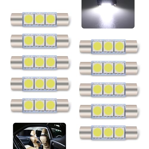 AWGUKA 10 PCS Car T6 Vanity Mirror Sun Visor LED Light 50503SMD 12V Flat Head Dual Tip 180 Degree Lighting Reading Lamp Plug and Play Interior Lighting Kit Suitable for Most Cars White - Image 1