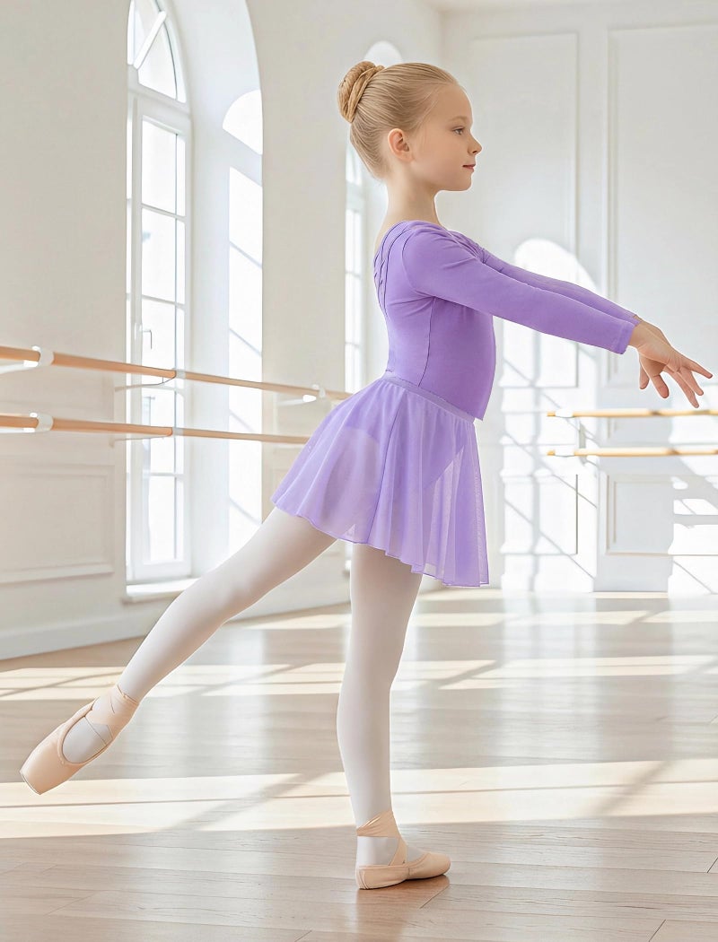 Gogokids 2PCS Long Sleeve Dance Leotards with Removable Skirt, Toddler Dance Dress for Ballet Class & Performance 10-11 Years - Image 3