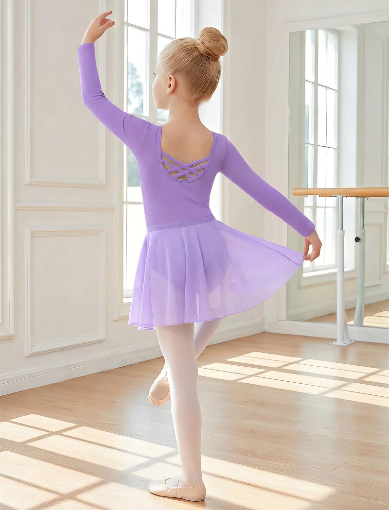 Gogokids 2PCS Long Sleeve Dance Leotards with Removable Skirt, Toddler Dance Dress for Ballet Class & Performance 10-11 Years - Image 4
