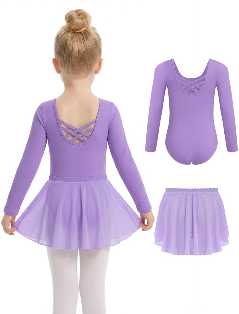 Gogokids 2PCS Long Sleeve Dance Leotards with Removable Skirt, Toddler Dance Dress for Ballet Class & Performance 10-11 Years - Image 1