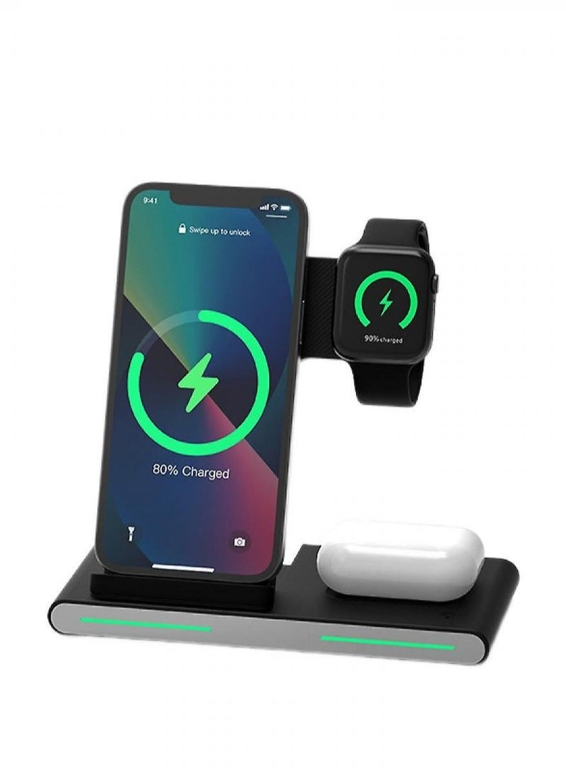 GO-DES Vertical 15w Folding Three In One Wireless Charger For Apple 14 Mobile Phone Headset Watch Charging Bracket - Image 1