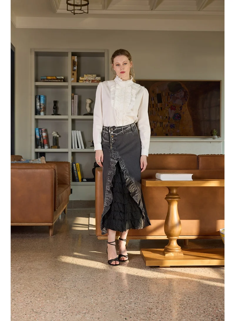 MissWhence  Lace-Trimmed Denim Skirt for Women | Best Price UAE
