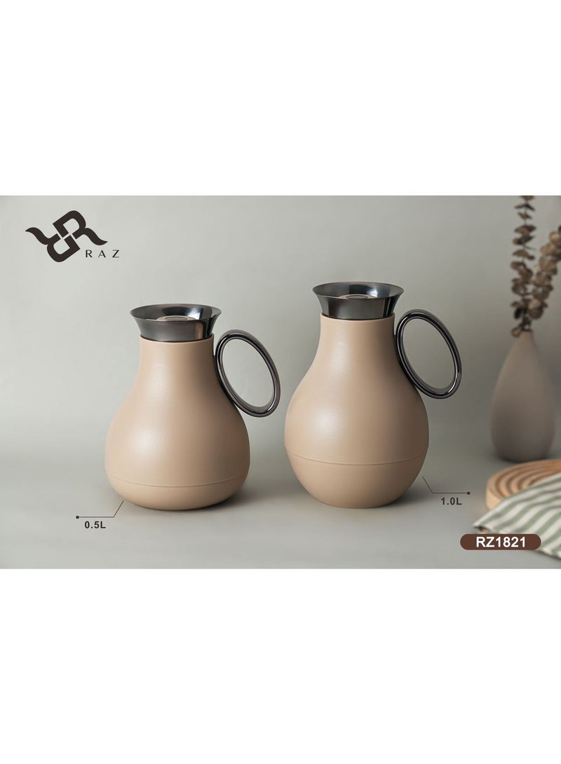 Raz طقم ترمس قهوة وشاي عربي – ترمس فاخر ناعم الملمس بحافة من الفولاذ المقاوم للصدأ للقهوة والشاي - Image 1