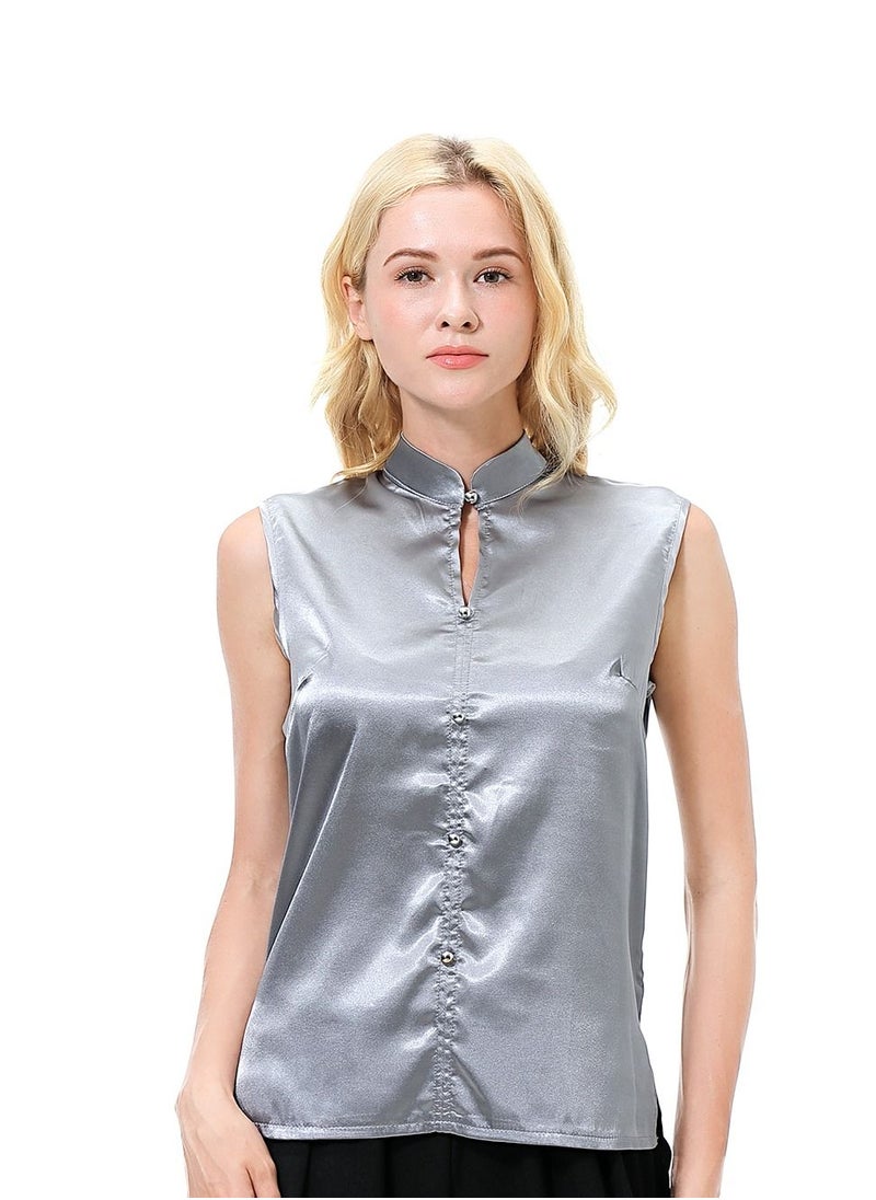 إسكدنيا - Women's Solid Color Sleeveless Blouse Shirt Grey - Image 1