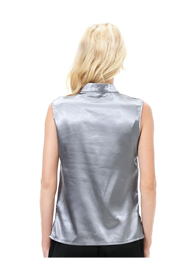 إسكدنيا - Women's Solid Color Sleeveless Blouse Shirt Grey - Image 1