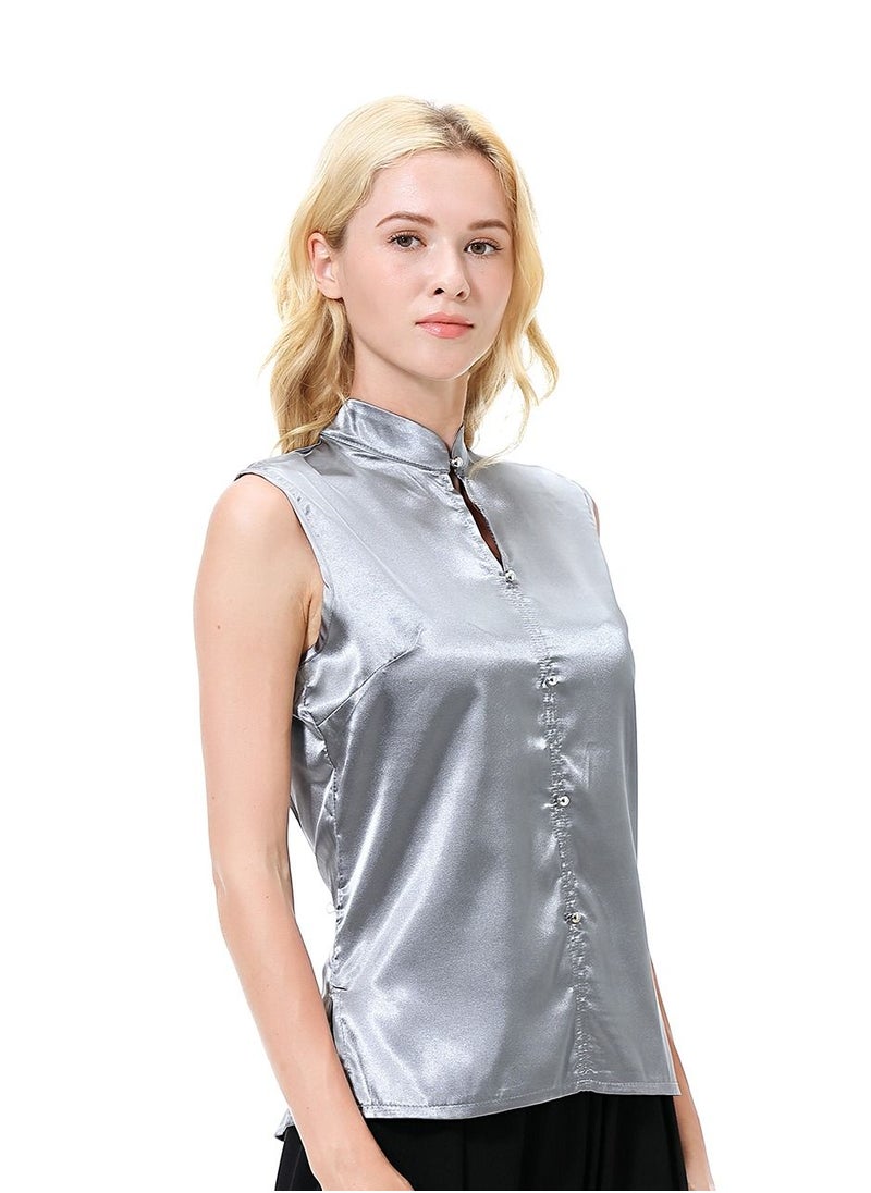 إسكدنيا - Women's Solid Color Sleeveless Blouse Shirt Grey - Image 1