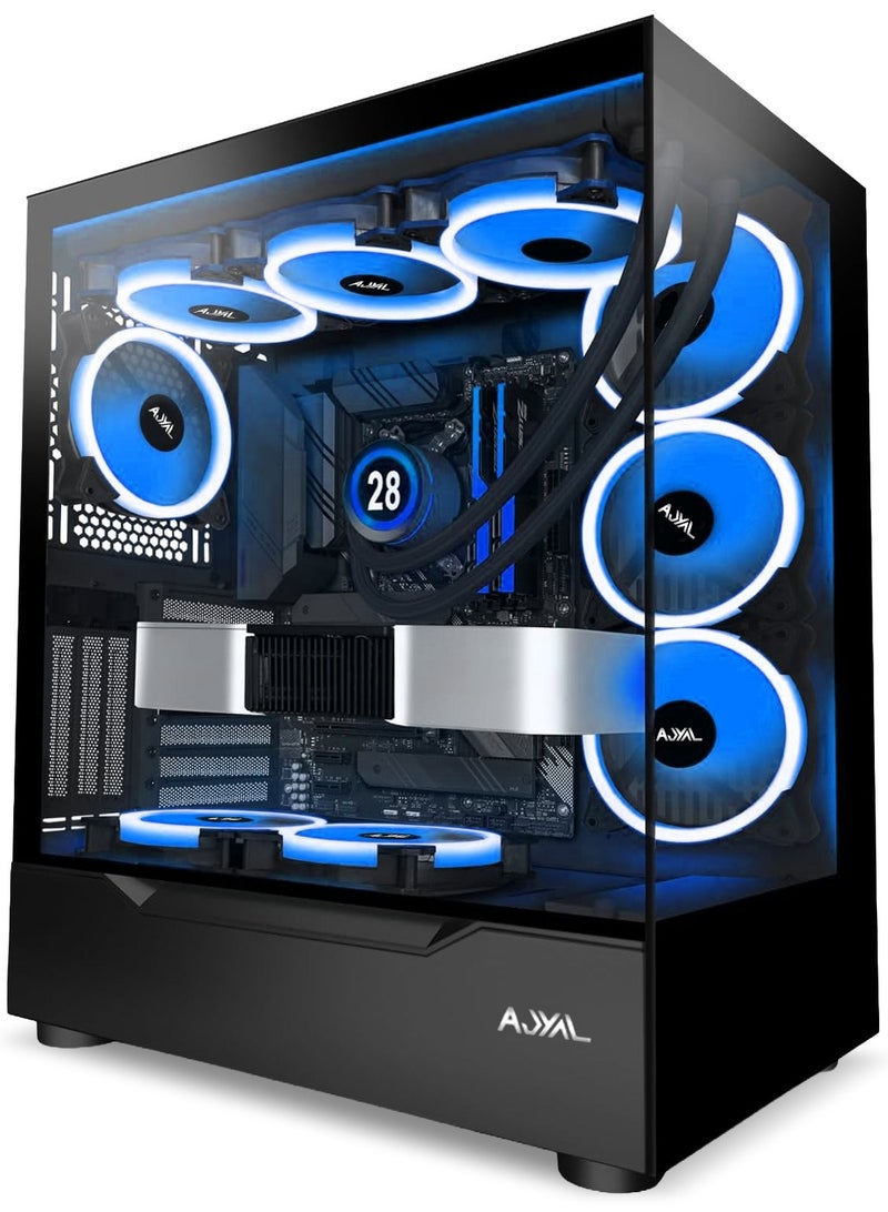 كمبيوتر ألعاب AMD Ryzen 7 7800X3D مع كرت شاشة RTX 5070 12GB، ذاكرة 32GB DDR5، تخزين 1TB Gen5 NVMe SSD، مزود طاقة 850W، تبريد مائي للمعالج، نظام Windows 11 Pro