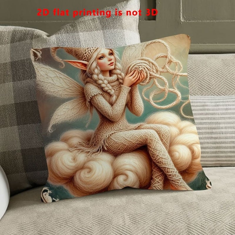 Fantasy Elf Pattern Single Sided Square Pillow Cover 17.7 Inch Retro Home Decor - Image 5
