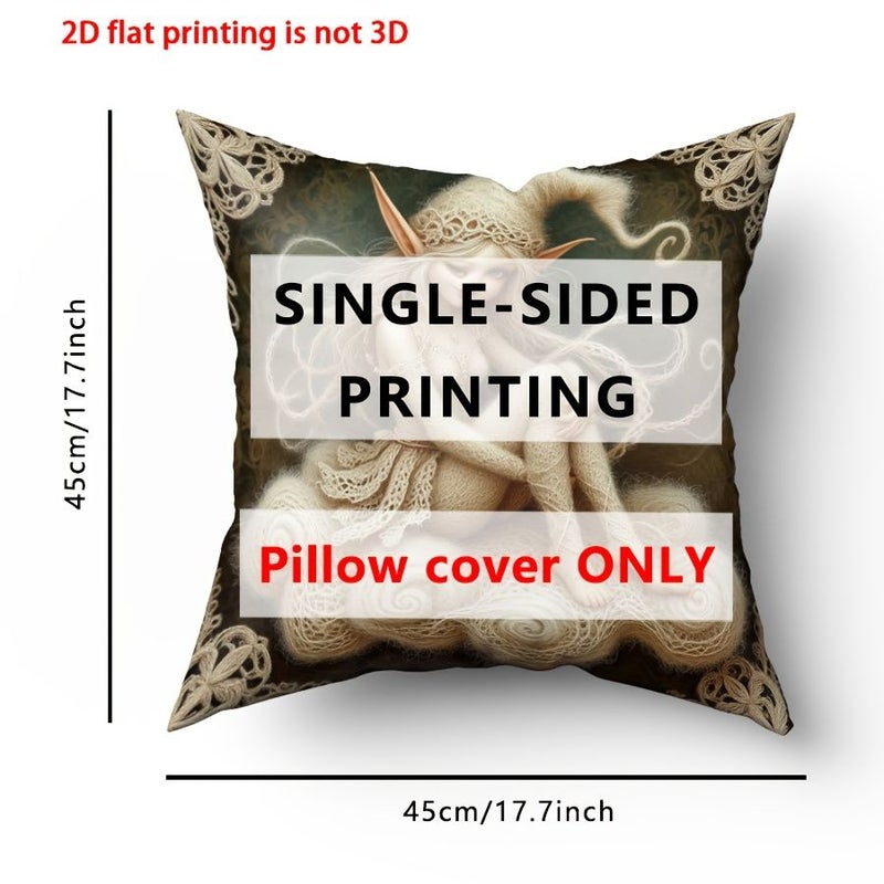 Fantasy Elf Pattern Single Sided Square Pillow Cover 17.7 Inch Retro Home Decor - Image 3