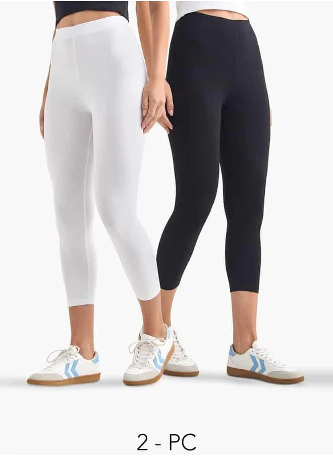 فاف Set of 2 - Regular Fit 3/4 Length Leggings with Elasticated Waistband