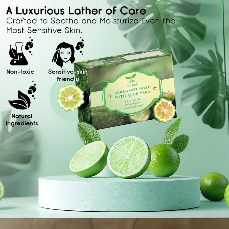 Shrida Naturals Shrida Naturals Bergamot Essential Oil Soap with Aloe Vera Handmade Organic Herbal Soap for Glowing Soft Skin Moisturizing SulfateFree ParabenFree Vega Pack of 4 125g Each  - Image 5