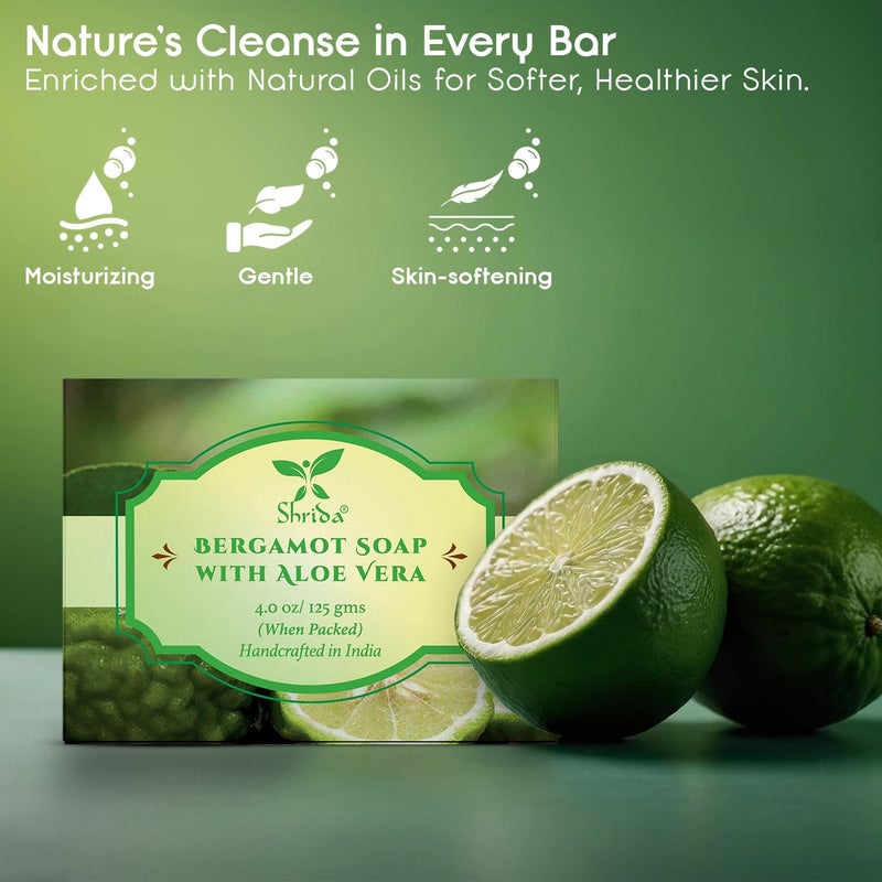 Shrida Naturals Shrida Naturals Bergamot Essential Oil Soap with Aloe Vera Handmade Organic Herbal Soap for Glowing Soft Skin Moisturizing SulfateFree ParabenFree Vega Pack of 4 125g Each  - Image 3