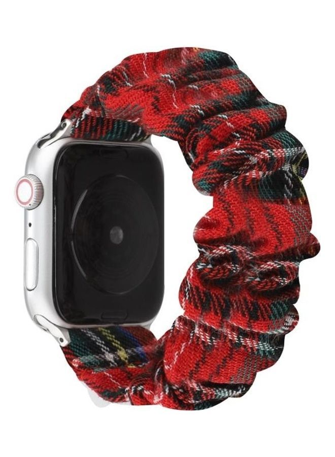 NIBEMINENT Checked Hair Tie Strap For Apple Watch Series 7/6/5/4/3/2/1/SE 45/44/42mm Red - Image 3