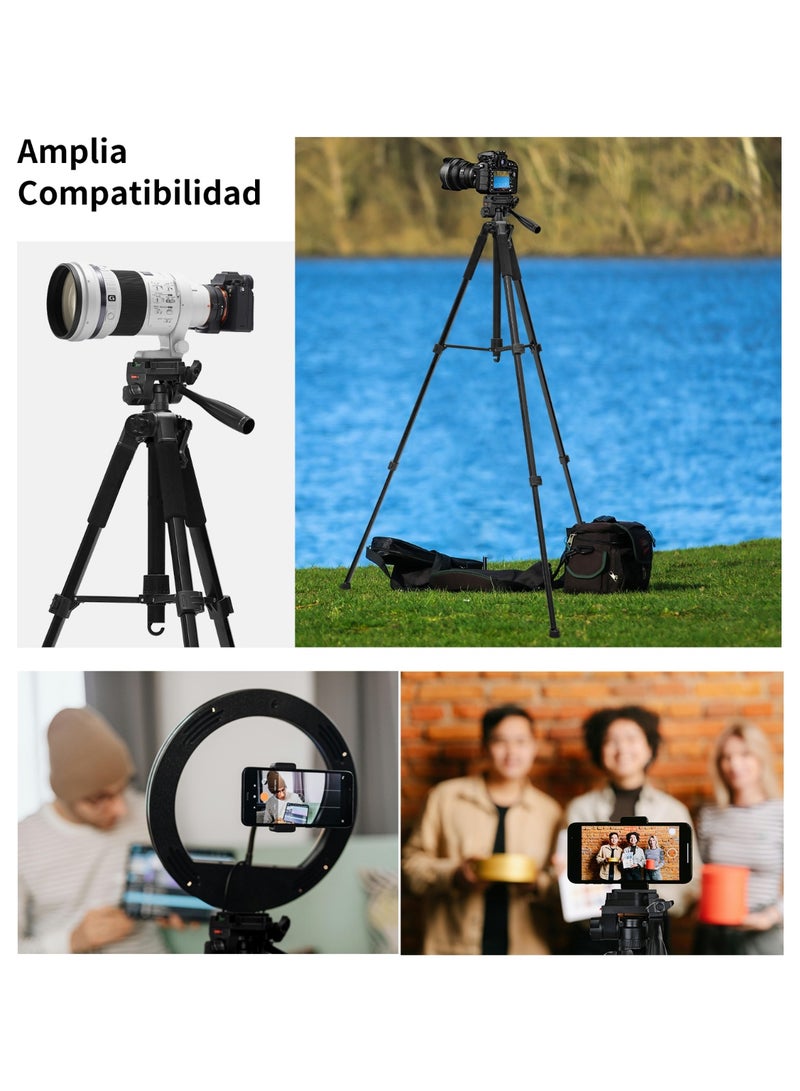 كينجمازي حامل ثلاثي للكاميرا بارتفاع 168 سم / 66 بوصة، احترافي من الألمنيوم، متوافق مع الكاميرات وDSLR والهواتف المحمولة وكاميرات الفيديو، مزود بحامل هاتف وحقيبة سفر، قدرة التحمل 3 كجم - Image 5