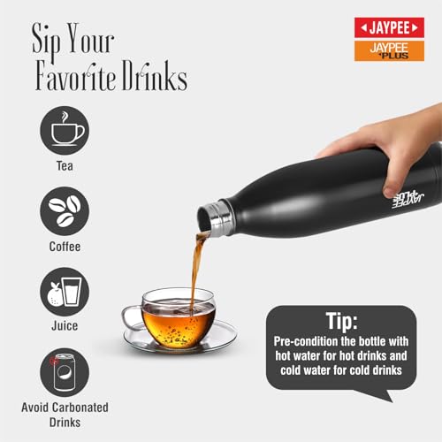 Jaypee Plus Alpha Vaccum Insulated Double Wall Thermosteel Flask 750 ml Water Bottle ISI Certified 24 Hours Hot and Cold Water Bottle for School,Office,Gym, Leakproof, Rustproof Steel Bottle,Black - Image 2