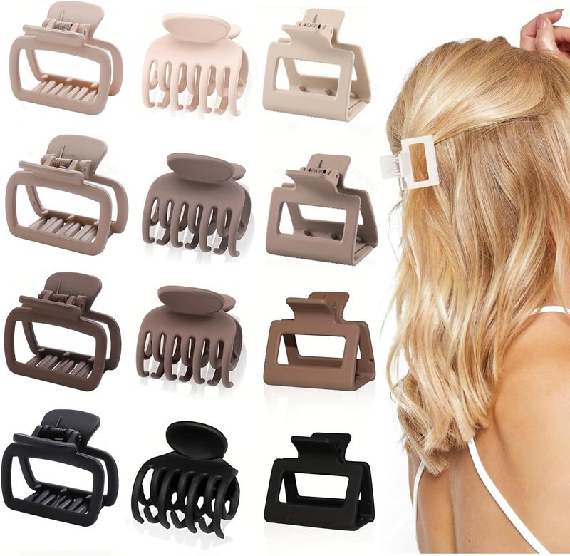 Hair Clips for Women12 Pack Strong Hold Claw Clips mit 3 Assortment Size for Thick Thin Long Short Hair Medium Matte Nonslip Rectangle Hair Claw Clips for Women and GirlsNeutral Colors