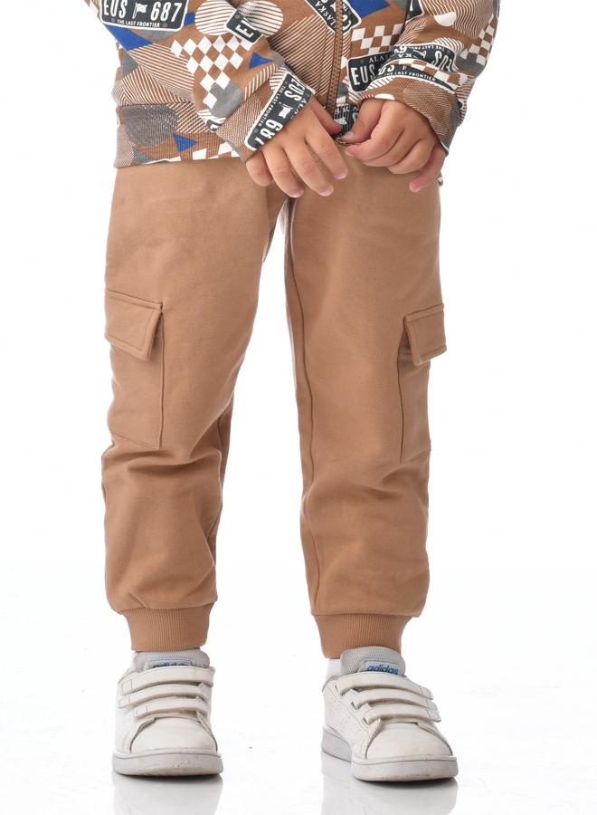 Victor And Jane Boys Brown Full Zip Hoodie and Cargo Joggers Set - Image 5