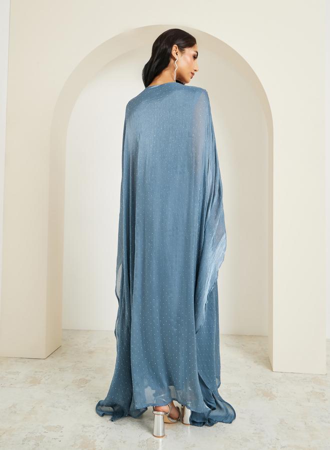 Amirah Women Teal Shimmer Maxi Kaftan - Image 5