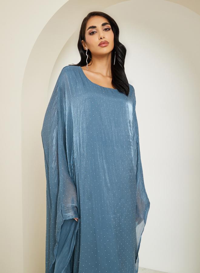 Amirah Women Teal Shimmer Maxi Kaftan - Image 2