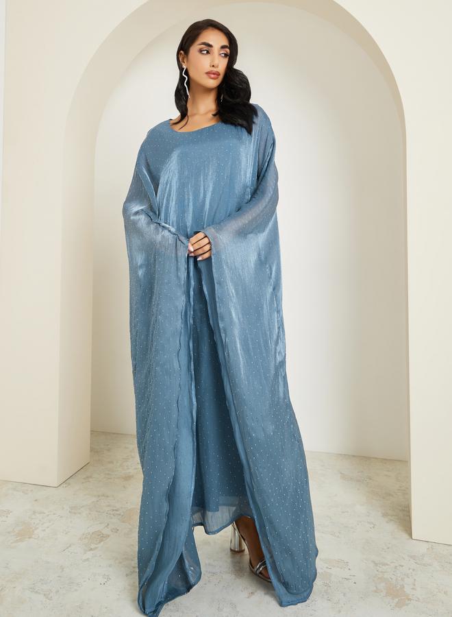 Amirah Women Teal Shimmer Maxi Kaftan - Image 3