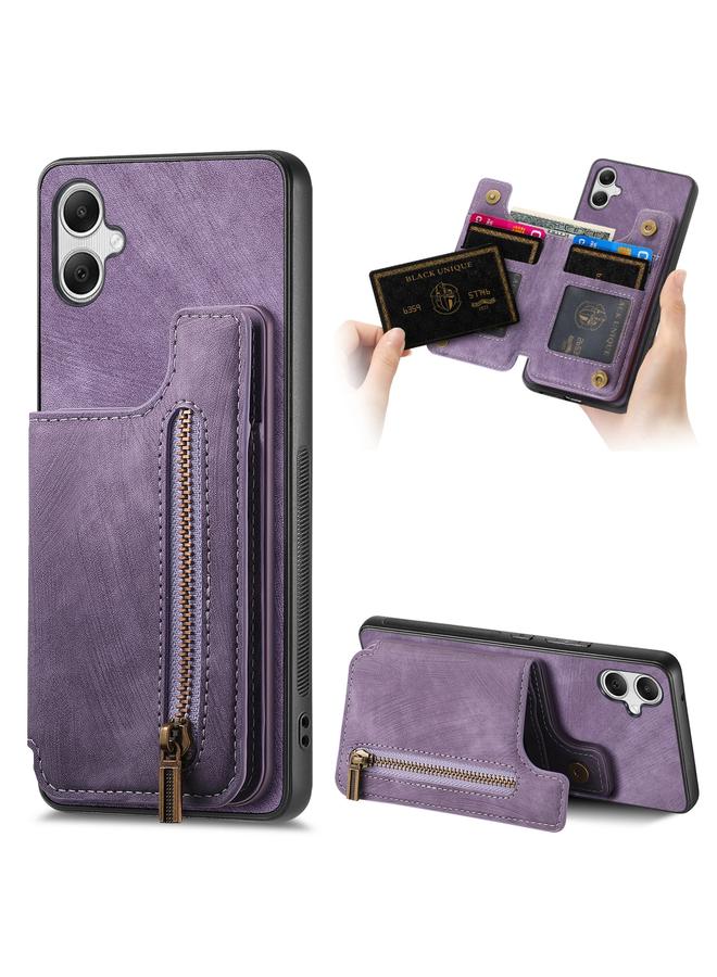Green Tiger For Samsung Galaxy A04 4G Retro Leather Zipper Wallet Back Phone Case(Purple)