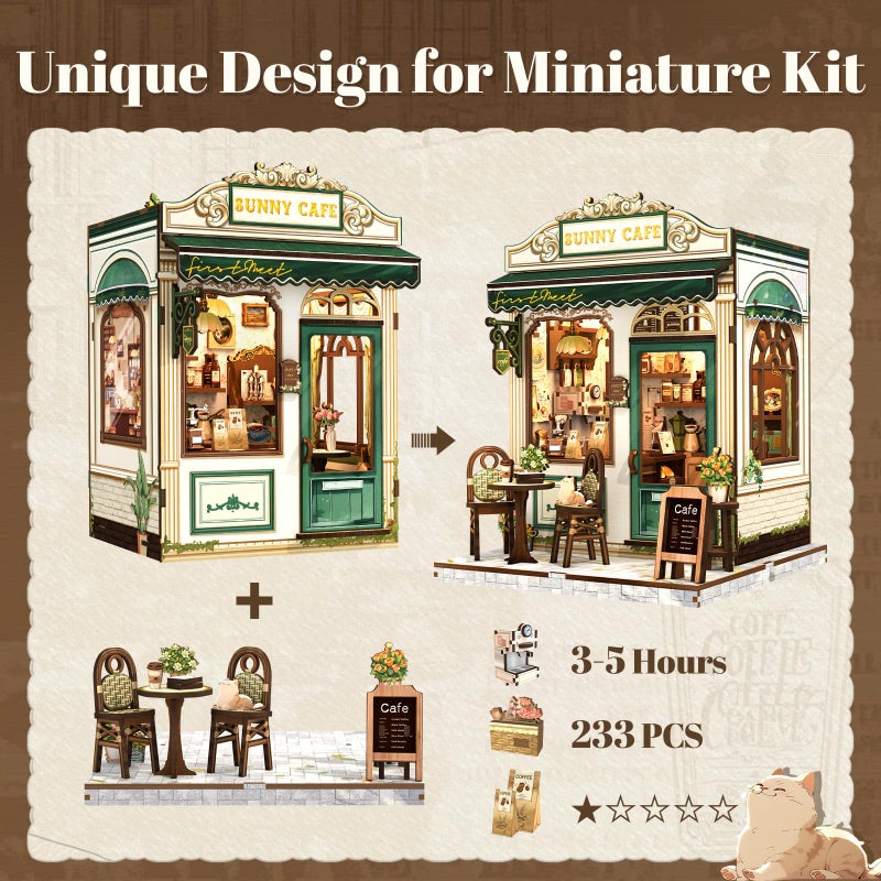 Fsolis Book Nook Kit - DIY Miniature House Kit for Adults Bookshelf Puzzle Mini House Tiny Coffee Shop 3D Puzzle Diorama Gifts for Women Book Lovers Readers (Sunny Cafe) - Image 2