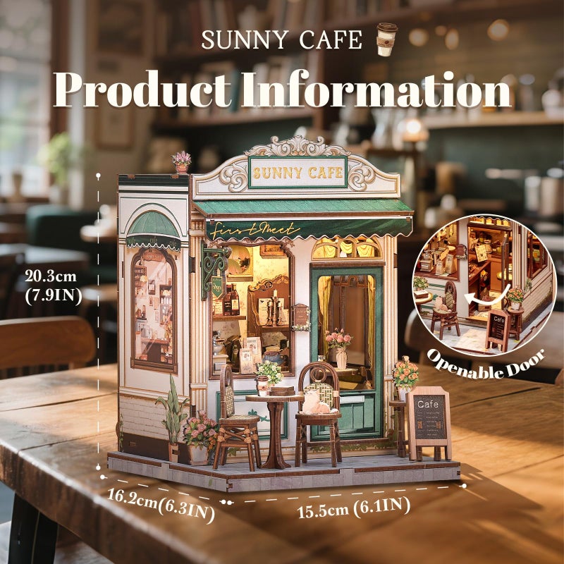 Fsolis Book Nook Kit - DIY Miniature House Kit for Adults Bookshelf Puzzle Mini House Tiny Coffee Shop 3D Puzzle Diorama Gifts for Women Book Lovers Readers (Sunny Cafe) - Image 3