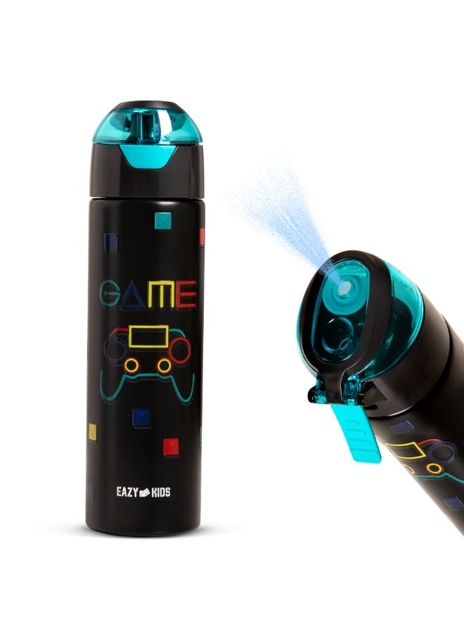 Eazy Kids Eazy Kids - Insulated Stainless Steel Water Bottle w/ Spray -Gamer, 640ml Black  - Image 1