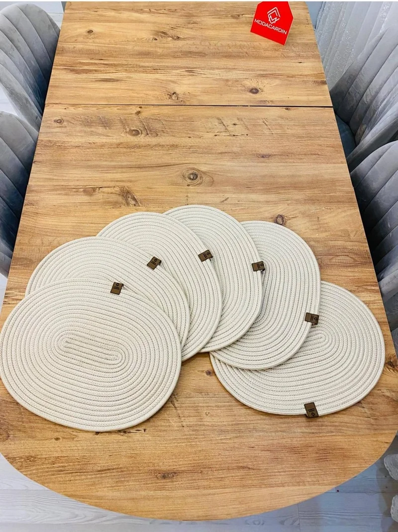 بدز ديري BDZ Leather Wicker Jute Presentation Plate American Service Oval Subpla 6 Pieces