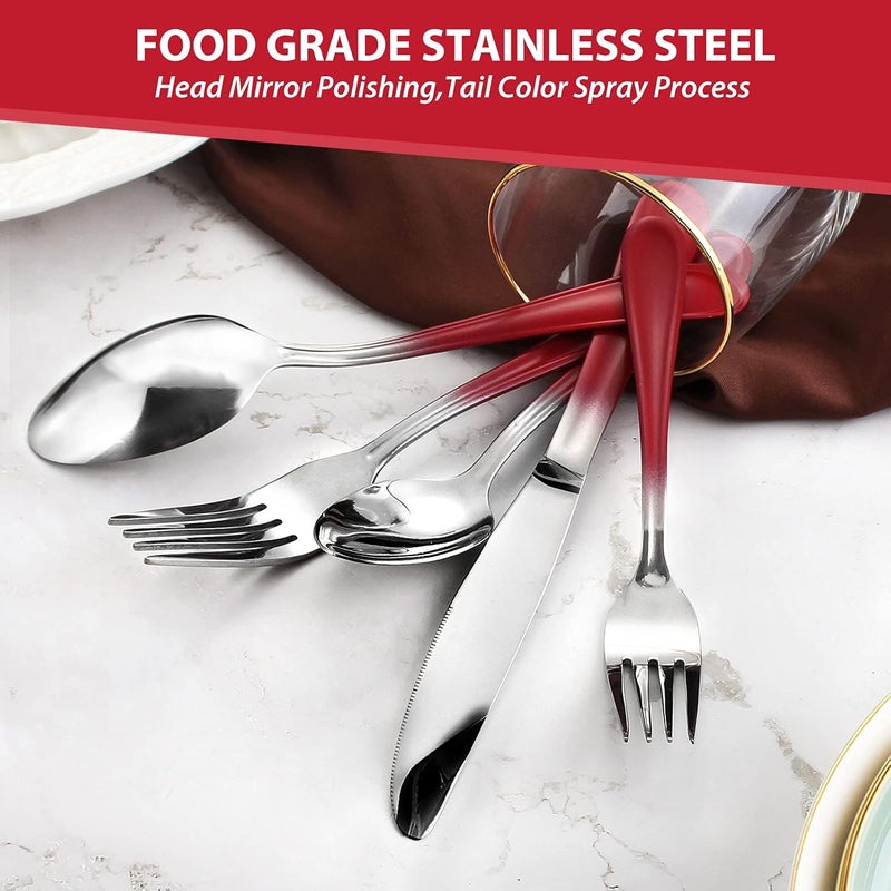 BEGEEL Red Silverware Set for 4,20 Piece Stainless Steel Flatware Set,Mirror Polished Dinnerware Cutlery Set of 4,Reusable Utensil Set for Kitchen,Flatware Sets,Gradient Red Silverware,Dishwasher Safe - Image 3