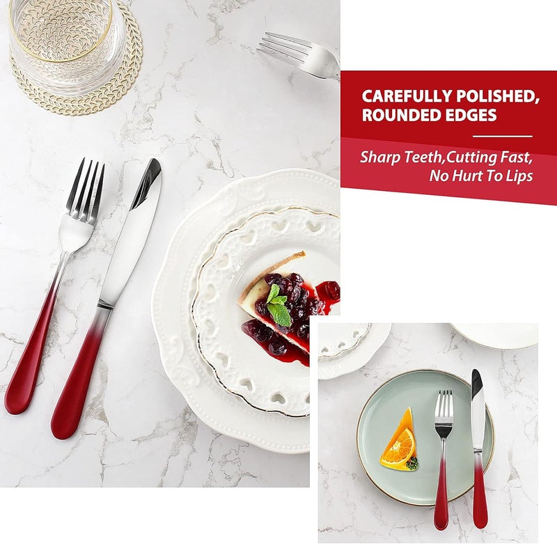 BEGEEL Red Silverware Set for 4,20 Piece Stainless Steel Flatware Set,Mirror Polished Dinnerware Cutlery Set of 4,Reusable Utensil Set for Kitchen,Flatware Sets,Gradient Red Silverware,Dishwasher Safe - Image 5