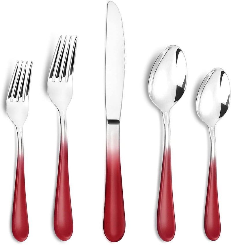 BEGEEL Red Silverware Set for 4,20 Piece Stainless Steel Flatware Set,Mirror Polished Dinnerware Cutlery Set of 4,Reusable Utensil Set for Kitchen,Flatware Sets,Gradient Red Silverware,Dishwasher Safe - Image 1