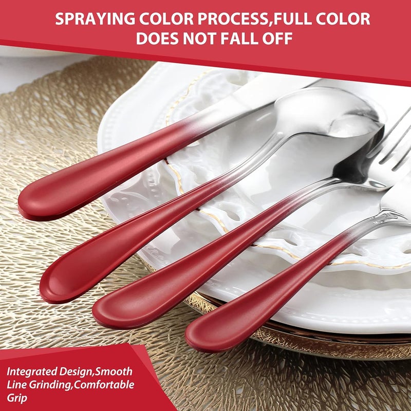 BEGEEL Red Silverware Set for 4,20 Piece Stainless Steel Flatware Set,Mirror Polished Dinnerware Cutlery Set of 4,Reusable Utensil Set for Kitchen,Flatware Sets,Gradient Red Silverware,Dishwasher Safe - Image 4